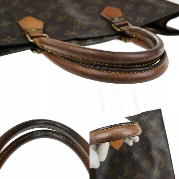 LOUIS VUITTON Logo Sac Plat Hand Tote Bag Monogram Leather Brown - Picture 8 of 16